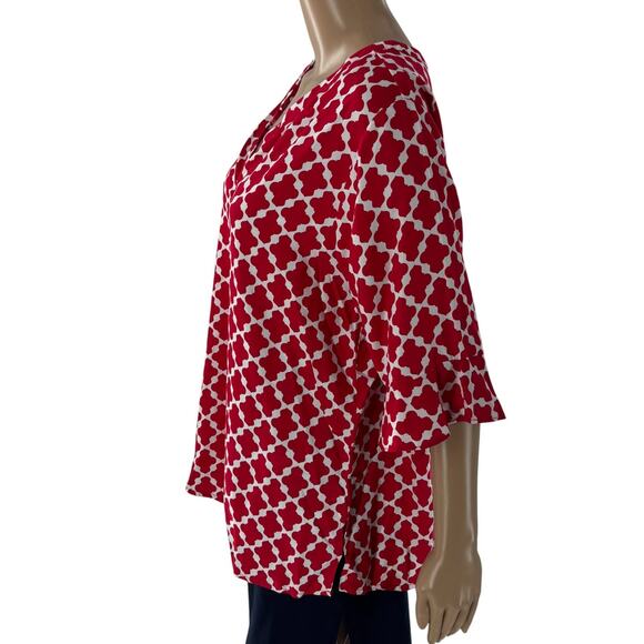 Escapada Red Ruffled Sleeve White Lattice V Neck Top - Picture 5 of 8